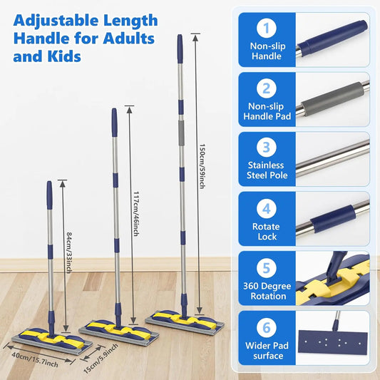 Microfiber Dust Mops for Hardwood Floor Cleaning: MEXERRIS Flat Floor Mop with 4 Washable Pads and 1 Scrubber - 59" Adjustable Stainless Steel Handle for Laminate Tile Laminate Wood Tile Vinyl