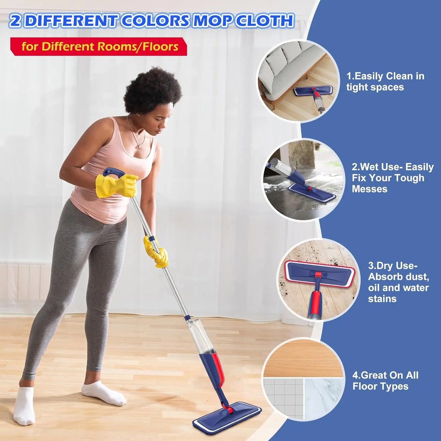 Spray Mops for Floor Cleaning: MEXERRIS Wet Jet Mops with 4 Washable Pads for Swiffer Powermop - Microfiber Flat Floor Mop with 2 Refillable Bottles for Hardwood Wood Laminate Ceramic Tiles