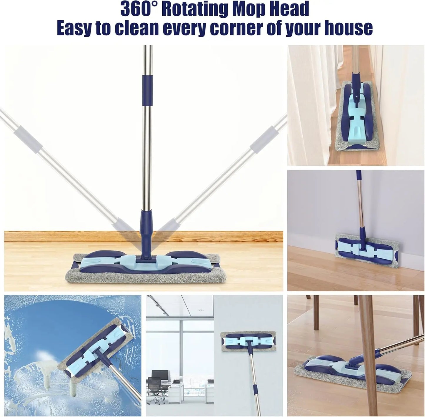 Microfiber Dust Mops for Hardwood Floor Cleaning: MEXERRIS Flat Floor Mop with 4 Washable Pads and 1 Scrubber - 59" Adjustable Stainless Steel Handle for Laminate Tile Laminate Wood Tile Vinyl