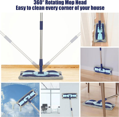 Microfiber Dust Mops for Hardwood Floor Cleaning: MEXERRIS Flat Floor Mop with 4 Washable Pads and 1 Scrubber - 59" Adjustable Stainless Steel Handle for Laminate Tile Laminate Wood Tile Vinyl