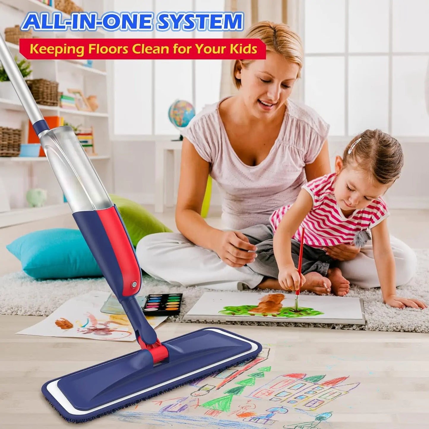 Spray Mops for Floor Cleaning: MEXERRIS Wet Jet Mops with 4 Washable Pads for Swiffer Powermop - Microfiber Flat Floor Mop with 2 Refillable Bottles for Hardwood Wood Laminate Ceramic Tiles