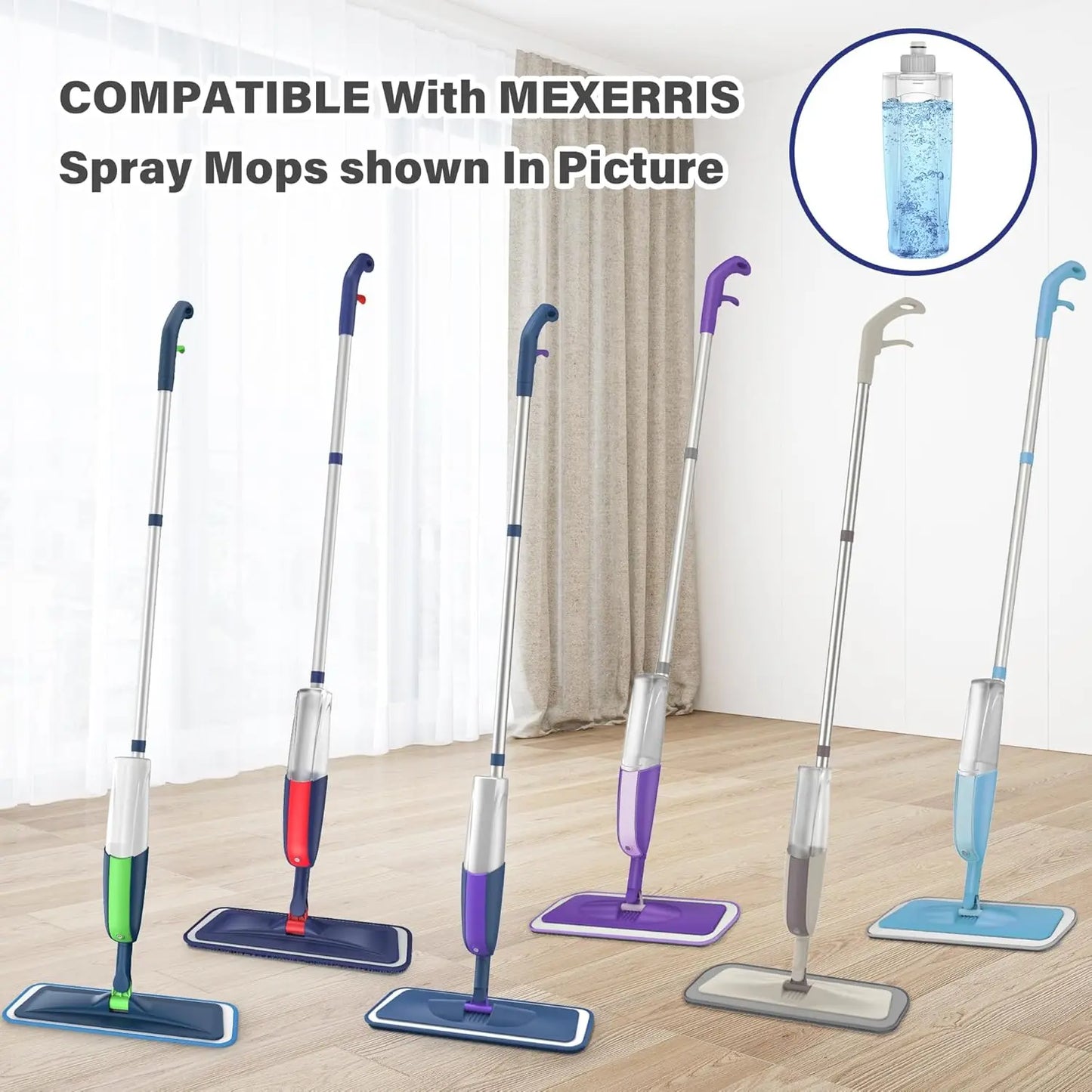 MEXERRIS Spray Wet Mops with 2 Refillable Bottles and 3X Washable Reusable Pads for Hardwood Floor Cleaning