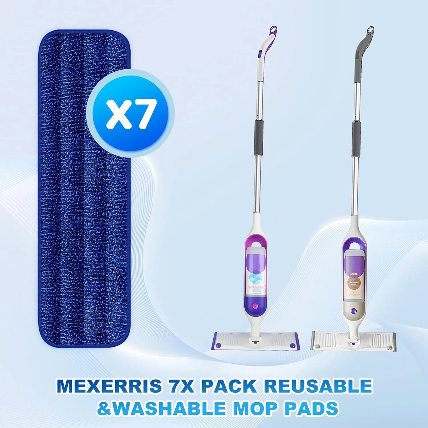 7 Count Reusable Microfiber Mop Pads for Swiffer PowerMop- MEXERRIS PowerMop Refills Hard Wood Floor Mop Pads Machine Washable, Wet Dry Dust Mop Pads Replacement for 13''-15'' Spray Wet Mops