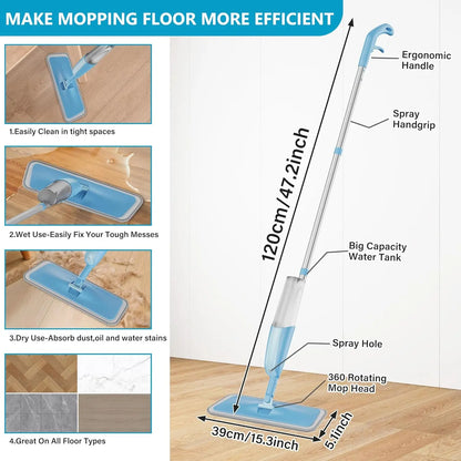 Spray Wet Mops with 2 Refillable Bottles and 3X Washable Reusable Pads fit for Swiffer PowerMop for Hardwood Floor Cleaning