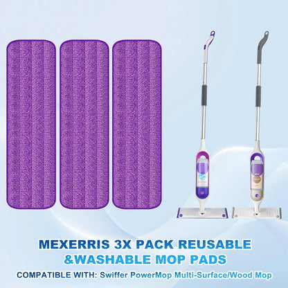 Spray Mops for Hardwood Floor Cleaning: MEXERRIS Wet Mops with 2 Bottles - 3 Reusable Washable Pads Fit for Swiffer PowerMop - Microfiber Wood Floor Mop for Wood Laminate Ceramic Tiles