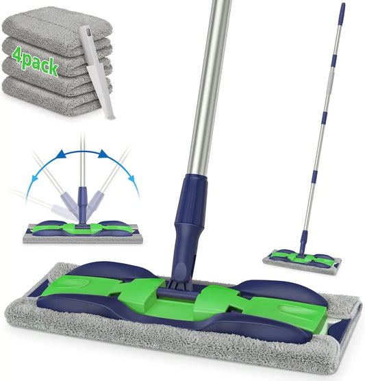 Microfiber Mops for Hardwood Floor Cleaning: MEXERRIS Flat Floor Mop with 4 Washable Pads and 1 Scrubber - 59" Adjustable Stainless Steel Handle for Laminate Tile Laminate Wood Tile Vinyl