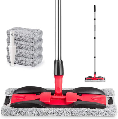 Microfiber Dust Mops for Hardwood Floor Cleaning: MEXERRIS Flat Floor Mop with 4 Washable Pads and 1 Scrubber - 59" Adjustable Stainless Steel Handle for Laminate Tile Laminate Wood Tile Vinyl