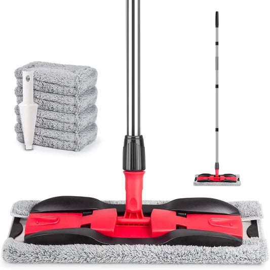 Microfiber Dust Mops for Hardwood Floor Cleaning: MEXERRIS Flat Floor Mop with 4 Washable Pads and 1 Scrubber - 59" Adjustable Stainless Steel Handle for Laminate Tile Laminate Wood Tile Vinyl