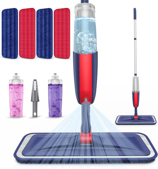 Spray Mops for Floor Cleaning: MEXERRIS Wet Jet Mops with 4 Washable Pads for Swiffer Powermop - Microfiber Flat Floor Mop with 2 Refillable Bottles for Hardwood Wood Laminate Ceramic Tiles