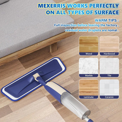Microfiber Spray Mops for Hardwood Floor Cleaning - MEXERRIS Wet Jet Mops Dry Dust Mop with 3X Washable Pads fit for Swiffer Powermop Flat Mop for Wood Laminate Tile Vinyl Cement Concrete