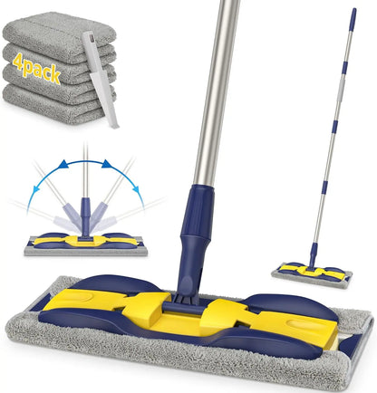 Microfiber Dust Mops for Hardwood Floor Cleaning: MEXERRIS Flat Floor Mop with 4 Washable Pads and 1 Scrubber - 59" Adjustable Stainless Steel Handle for Laminate Tile Laminate Wood Tile Vinyl