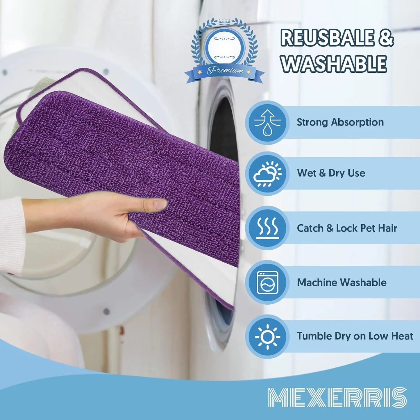 7 Count Reusable Mop Pads for Swiffer PowerMop -MEXERRIS Microfiber Wet Mops Refills PowerMop Pads Refills Machine Washable Hard Floor Mop Pads Replacement for 13''-15'' Spray Floor Mops