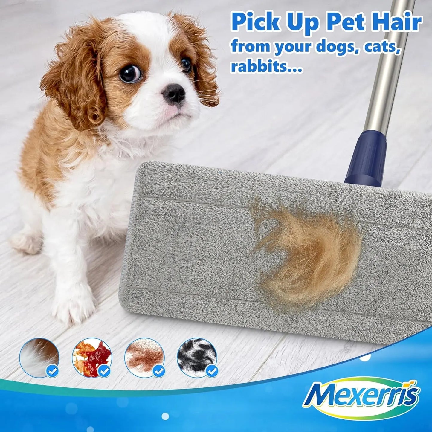 Microfiber Dust Mops for Hardwood Floor Cleaning: MEXERRIS Flat Floor Mop with 4 Washable Pads and 1 Scrubber - 59" Adjustable Stainless Steel Handle for Laminate Tile Laminate Wood Tile Vinyl