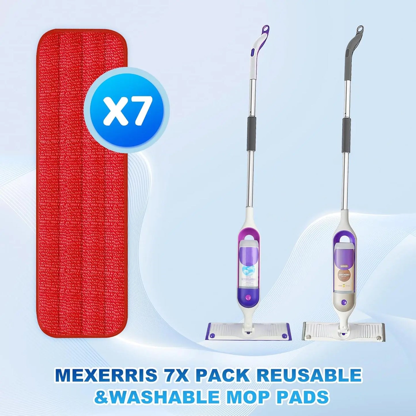 7 Count Reusable Mop Pads for Swiffer PowerMop - MEXERRIS Microfiber Wet PowerMop Pads Refills Machine Washable Hard Wood Floor Mop Pads Replacement for 13''-15'' Spray Floor Mops