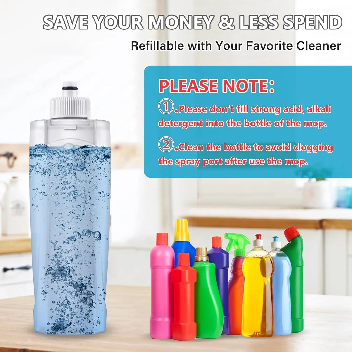 Spray Wet Mops with 2 Refillable Bottles and 3X Washable Reusable Pads fit for Swiffer PowerMop for Hardwood Floor Cleaning