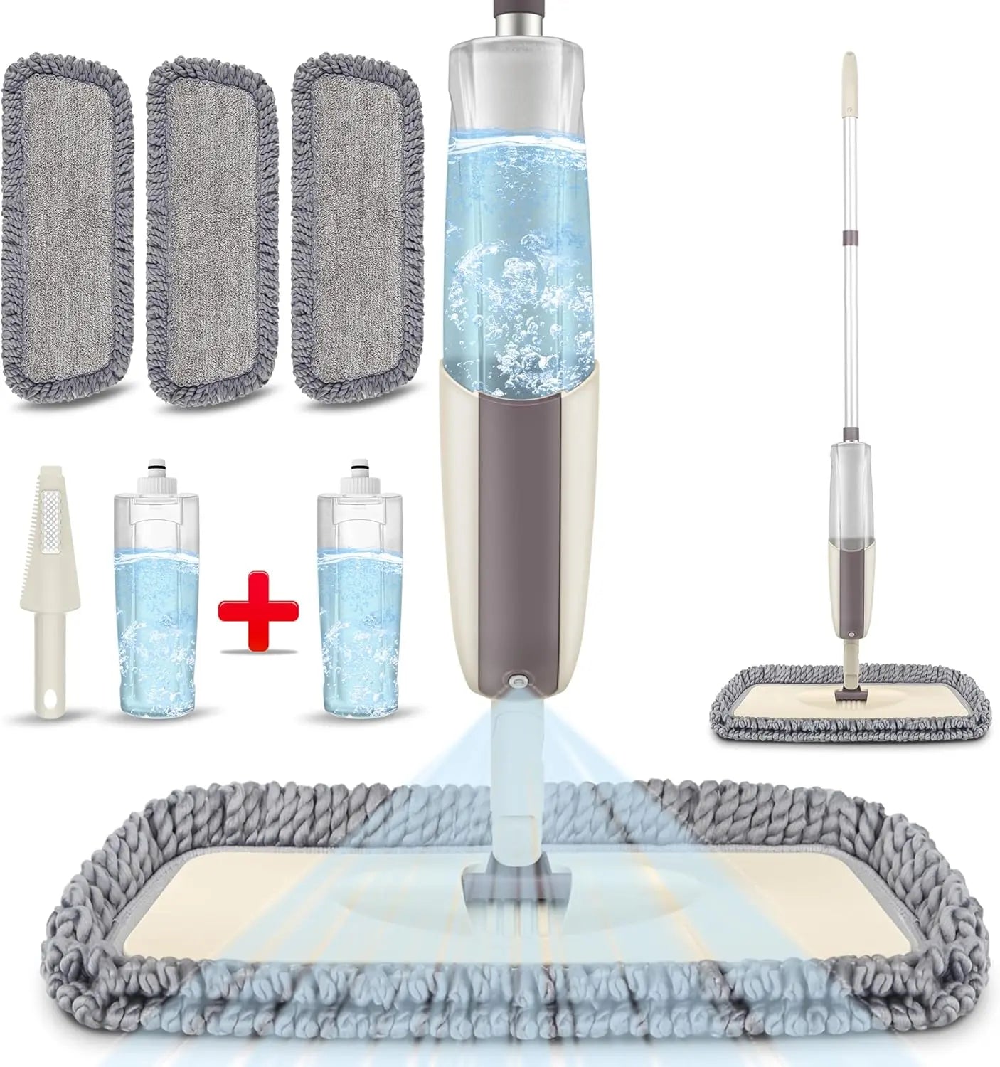 MEXERRIS Spray Wet Mops with 2 Refillable Bottles and 3X Washable Reusable Pads for Hardwood Floor Cleaning