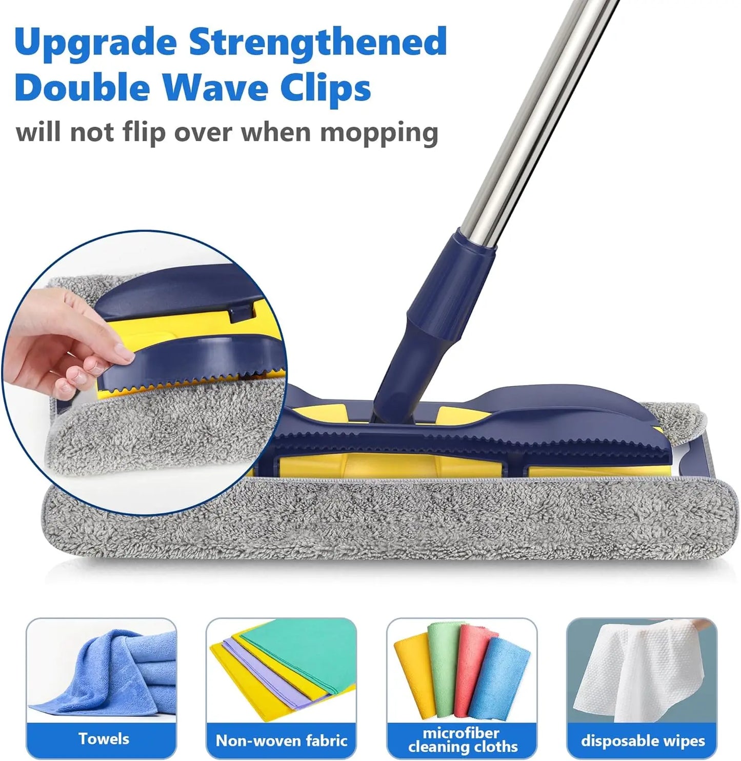Microfiber Dust Mops for Hardwood Floor Cleaning: MEXERRIS Flat Floor Mop with 4 Washable Pads and 1 Scrubber - 59" Adjustable Stainless Steel Handle for Laminate Tile Laminate Wood Tile Vinyl