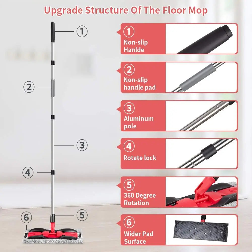 Microfiber Dust Mops for Hardwood Floor Cleaning: MEXERRIS Flat Floor Mop with 4 Washable Pads and 1 Scrubber - 59" Adjustable Stainless Steel Handle for Laminate Tile Laminate Wood Tile Vinyl