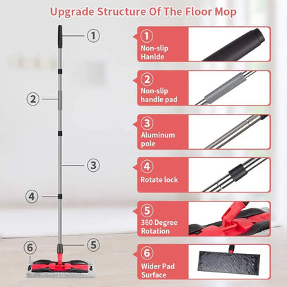 Microfiber Dust Mops for Hardwood Floor Cleaning: MEXERRIS Flat Floor Mop with 4 Washable Pads and 1 Scrubber - 59" Adjustable Stainless Steel Handle for Laminate Tile Laminate Wood Tile Vinyl