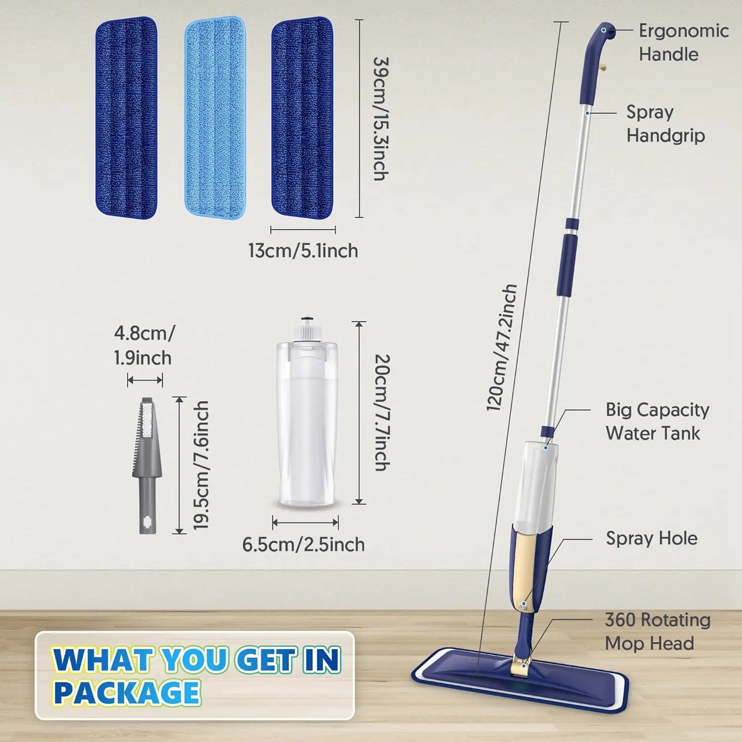 Microfiber Spray Mops for Hardwood Floor Cleaning - MEXERRIS Wet Jet Mops Dry Dust Mop with 3X Washable Pads fit for Swiffer Powermop Flat Mop for Wood Laminate Tile Vinyl Cement Concrete