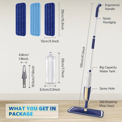 Microfiber Spray Mops for Hardwood Floor Cleaning - MEXERRIS Wet Jet Mops Dry Dust Mop with 3X Washable Pads fit for Swiffer Powermop Flat Mop for Wood Laminate Tile Vinyl Cement Concrete