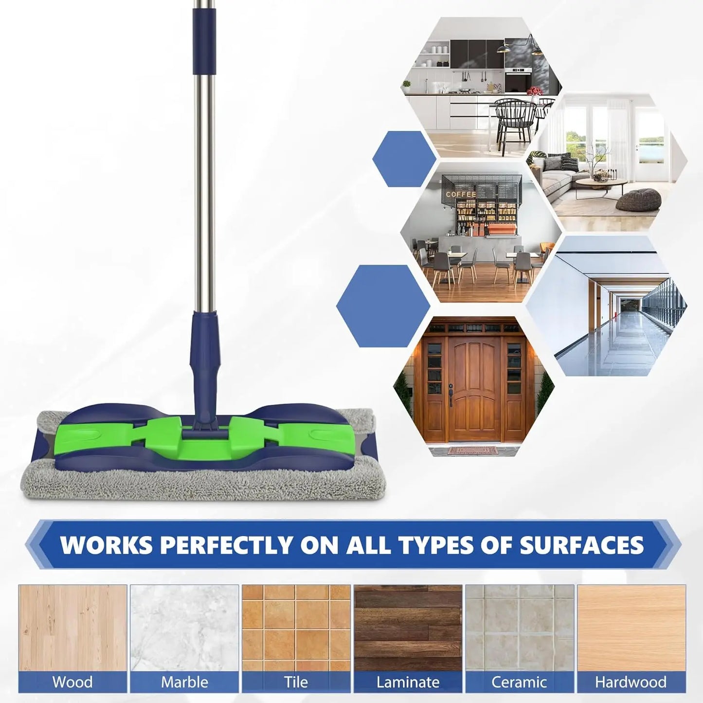 Microfiber Mops for Hardwood Floor Cleaning: MEXERRIS Flat Floor Mop with 4 Washable Pads and 1 Scrubber - 59" Adjustable Stainless Steel Handle for Laminate Tile Laminate Wood Tile Vinyl