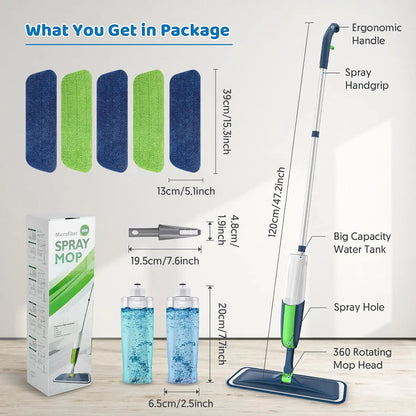 Spray Wet Mops for Hardwood Floor Cleaning: MEXERRIS Flat Mop with 5 Washable Pads for Swiffer Powermop - Floor Mop Dust Dry Mops with 2 Bottles for Laminate Vinyl Tiles Wood